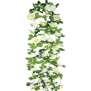 2 Pcs Artificial Rose Flower Garland Outdoor White 15.8ft Fake Vines Silk Flowers Hanging Rose Ivy Vines for Bedroom Wedding Arch Decor Flower Garland for Backdrop Wall Party Garden Centerpiece
