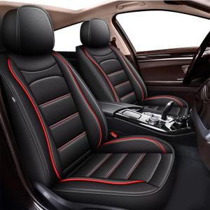 Car Seat Cover Custom Fit for Dodge Ram 1500 2500 3500 2002-2025 Faux Leather Seat Cover Set Compatible with Crew Quad Regular Cab Pickup Truck Cushions (Black Redline, Full Set, Flat Rear)