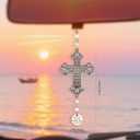 2 x Cross Car Mirror Hanging Christian Gifts for Men Women, Metal Daily Bible Verse Car Rearview Decor Accessories, Christ Ornament Religious Gift for Truck Driver