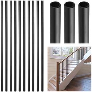 Patavin Iron Stair Balusters 5/8" Round 44" Long - 30-Pack Hollow Wrought Iron Plain Spindles for Classic Indoor Staircases, Satin Black