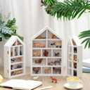 DoubleFill Set of 3 Wooden Trinket Display Shelf Shadow Box with Shelves 10 x 15 Inch Large Wall Mounted Display Storage Mini Figures Curio Trinket Medals Crafts Collections(White,House Shape)