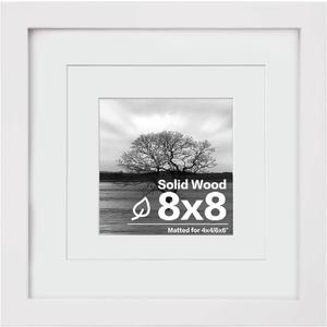 Egofine 8x8 Picture Frame Made of Solid Wood with Plexiglass, Display Pictures 4x4/6x6 with Mat or 8x8 Without Mat for Tabletop and Wall Mounting, White