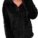 BLENCOT Womens Casual Button Down Collar Warm Sherpa Pullover Cable Fleece Sweatshirt Winter Long Sleeve Tops Coat Jacket Pockets Black S
