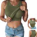 CHICME Women Built-in Bra Tank Tops Sleeveless Casual Shirts Racerback Ribbed Fitted Tank Tops (Green) Small