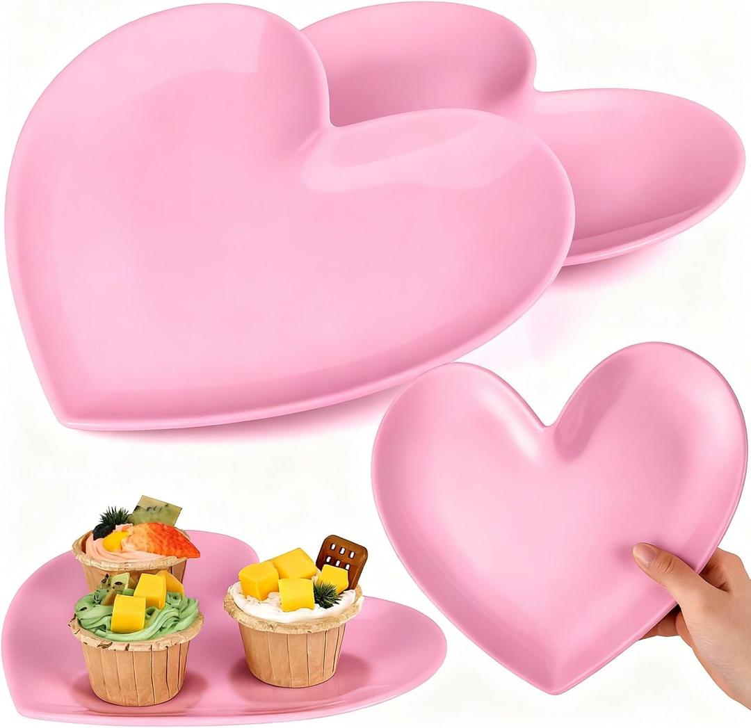 Nuogo 2 Pcs 11" Valentine's Plates Heart Shaped Melamine Plates Large Unbreakable Heart Dessert Dinner Charger Salad Serving Charger for Valentine's Party Anniversary Dating Wedding Table Decor (Pink)