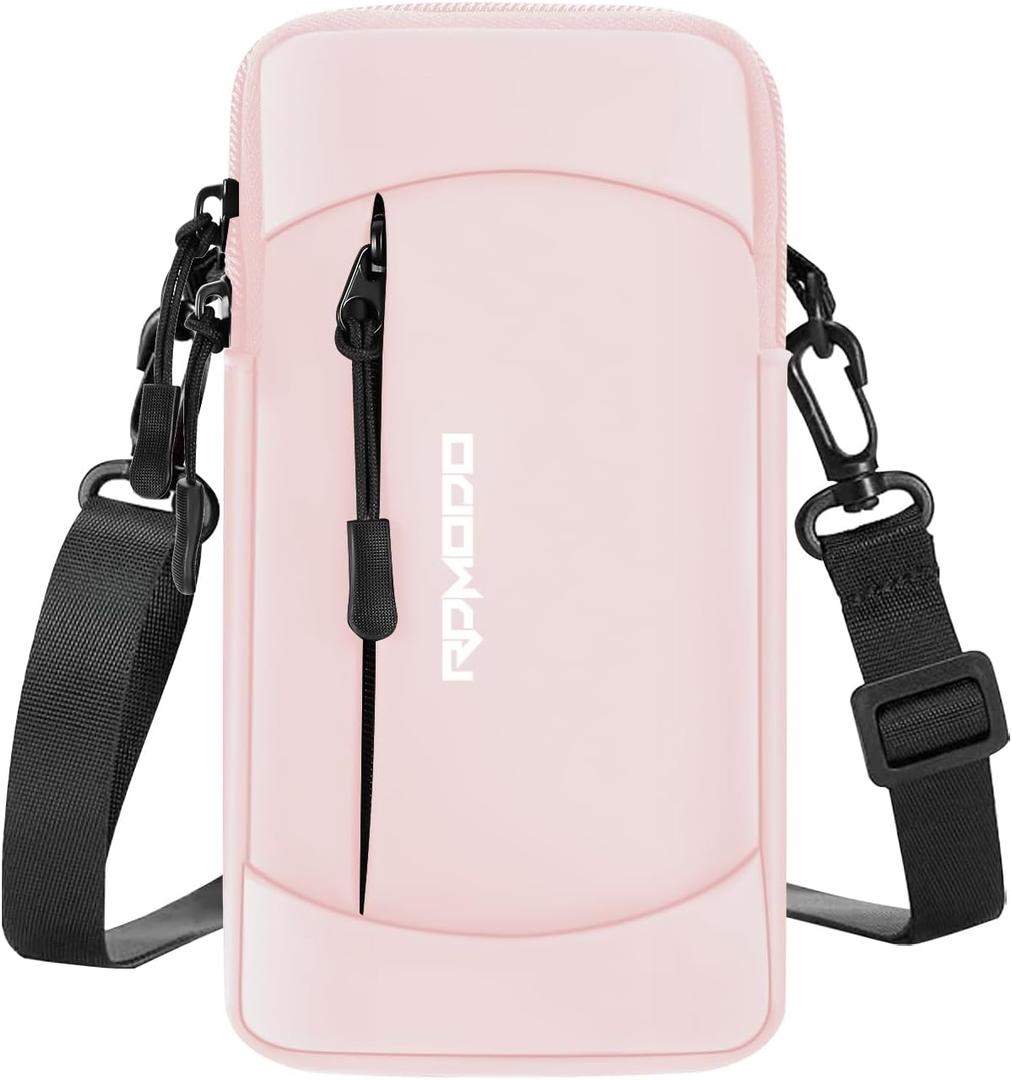Arm Phone Holder for Running, Crossbody Phone Holder Bag, Phone Arm Bands for Running Hiking, Adjustable Cell Phone Armbands for iPhone Samsung Galaxy LG Card Keys 7.5 Inch (Crossbody Bag Pink) (03-Pink with Crossbody Strap)