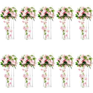 Acrylic Vases Wedding Centerpieces for Tables - 10 Pcs Clear Column Flower Stand, 23.6in Tall Flower Vases for Centerpieces, Inweder Geometric Vases for Centerpieces Bulk, Birthday Party, Home Decor