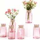 Vintage Glass Flower Vase, Farmhouse Glass Centerpiece Vases Mason Jars for Weddings, Parties & Home Decor Bulk (6, Pink)