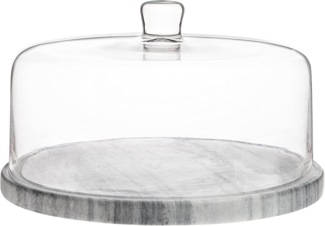 Galashield Marble Cake Stand with Dome | Cake Plate with Glass Dome Cake Cover
