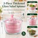 Good Grips 3.2 Qt Glass Salad Spinner Small Vegetable Dryer with Drain Microwave Safe Dishwasher Safe with Transparent Lid Crank Handle Quick Spin Greens Washer for Lettuce Herbs Fruits Pink