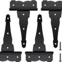 HOME MASTER HARDWARE 8 in Heavy Duty Decorative T Strap Hinge Rustproof Iron Black Gate Hinge,Tee Hinges for Storage Sheds, Gates Barns with Screws (4 Pack)