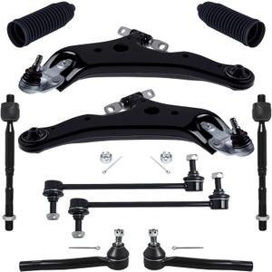 TUCAREST 10Pc Suspension Kit Fit For 08-19 To-yota Highlander, 09-16 Venza, 2 Front Lower Control Arm w/Ball joint + 4 Outer Inner Tie Rod + 2 Sway Bar + 2 Boots [# K622944 K90344 EV801472 ES800533]