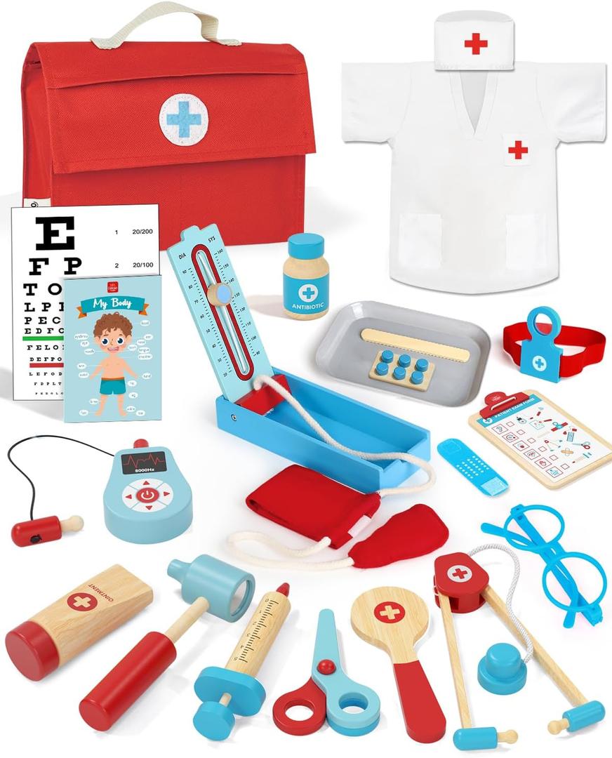 Lehoo Castle Doctor Kit for Toddlers 3-5, Kids Doctors Play Set, Pretend Play with Doctor Costume Toy Stethoscope Medical Kits for Girls Boys 3 4 5