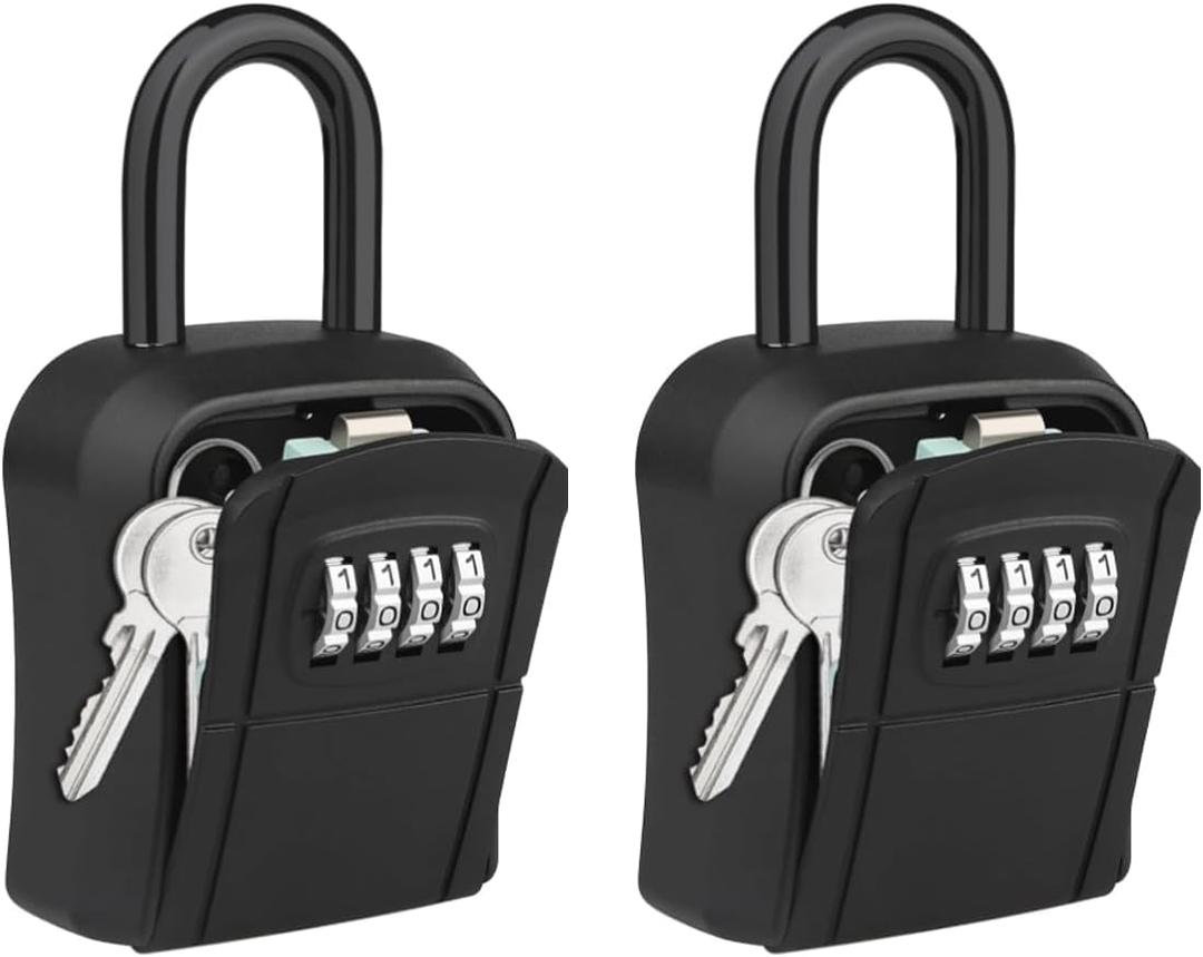 Key Lock Box, [New Version] Diyife Lock Box for House Key, Portable Lockbox for Keys, 4 Digit Combination Key Safe Storage, Waterproof Key Lock Box Wall Mounted for Outdoor Home Garage (2Pcs, Black)