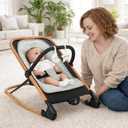 Dream On Me Rock On Me 2-in-1 Baby Rocker and Stationary Seat, Adjustable Recline, Gentle Music & Vibration, 3-Point Safety Harness, Detachable Toy Bar, Folds Compact for Travel Black & Grey
