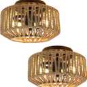 2 Pack Boho Ceiling Light Fixture,2-Light Hand-Woven Rattan Flush Mount Ceiling Light,Farmhouse Boho Style for Kitchen Bathroom Foyer Hallway Bedroom Living Room Entryway etc