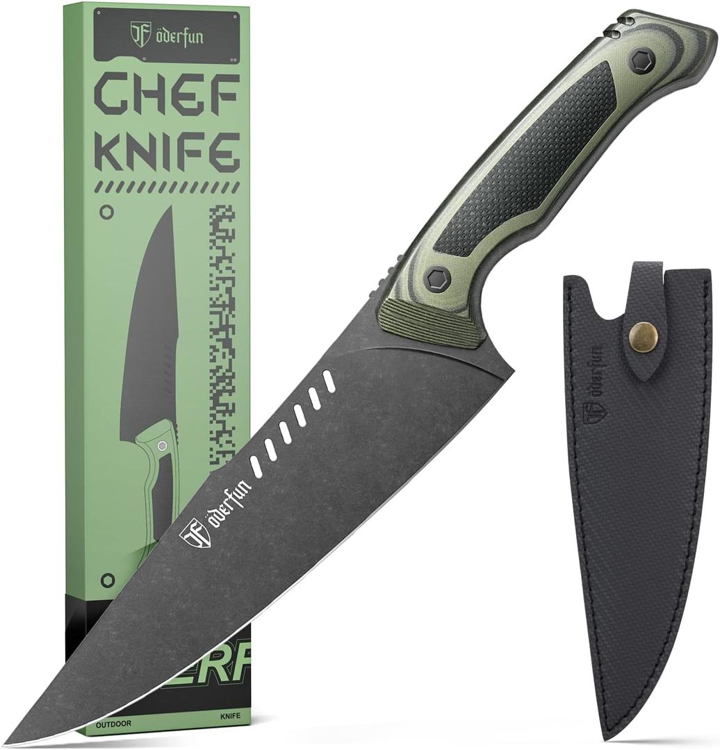 8 Inch Professional Chef Knife with Leather Sheath, Ultra Sharp Kitchen Knife with G10 Handle,Full Tang, Gyuto Style for Home Cooking and Outdoor BBQ, Knives for Men Him Husband