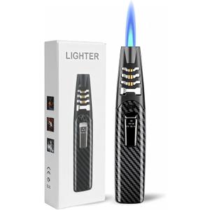 Torch Lighter, Butane Lighter, Windproof Adjustable Big Jet Flame Butane Torch, Refillable Gas Long Torch Lighter with Safety Lock for Candle Grill Camping BBQ Kitchen Soldering, Gas Not Included