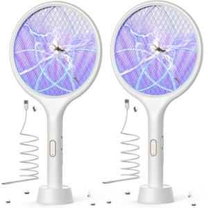 YISSVIC Electric Fly Swatter 4000V Bug Zapper Racket Dual Modes Mosquito Killer with Purple Mosquito Light Rechargeable for Indoor Home Office Backyard Patio Camping