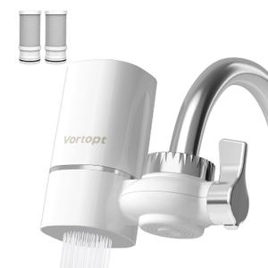 Faucet Water Filter for Sink, Rapid Flow - 400 Gallons Faucet Mount Water Filtration System for Tap Water, NSF Certified Reduces Chlorine & Bad Taste with 2 Replacements, T1 (White-T1-2 Filter)