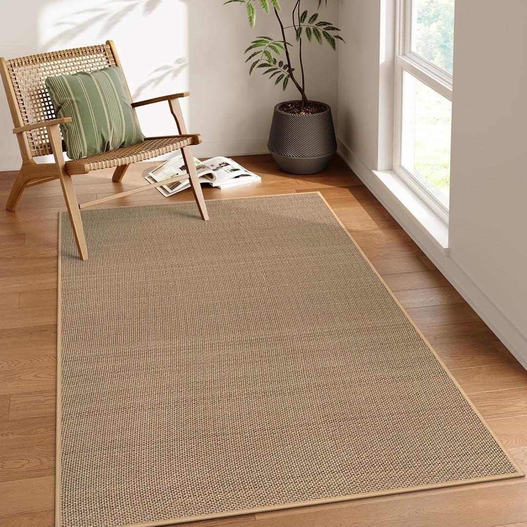 Lahome Farmhouse Entryway Rug, 3x5 Washable Rugs for Living Room Bedroom Aesthetic Indoor Door Mats, Neutral Non Slip Stain Resistant Floor Carpet for Entry, Beige/Khaki