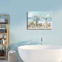 AKOTAC Blue Ocean Beach Bathroom Canvas Wall Art Seaside Seashell Painting Print Artwork Starfish with White Flower Coastal Picture Wall Decor for Living Room Bedroom Bathroom Decoration