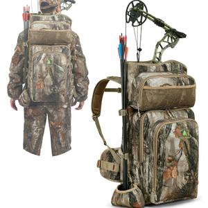 Bow Hunting Backpack for Men, Saddle Camo backpack with Bow Holder, Compound Bow Hunting Bag for Deer and Elk Hunting