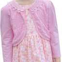 SMILING PINKER Little Girls' Long Sleeve Lace Bolero Cardigan Shrug (Pink, XS)