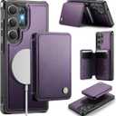 Compatible with Magsafe for Samsung Galaxy S25 Ultra Wallet Case Magnetic Card Holder, RFID Blocking 2 in 1 Detachable Kickstand Shockproof Case for Women Men, Purple