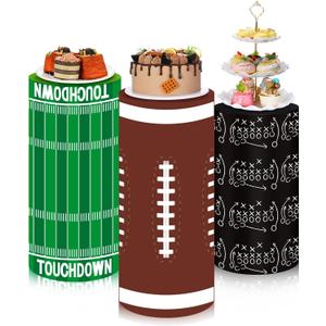 3 Pcs Football Cylinder Pedestal Stand Covers Spandex Plinth Football Themed Cylinder Stand Covers for Sports Birthday Party Wedding Shower Props Decor