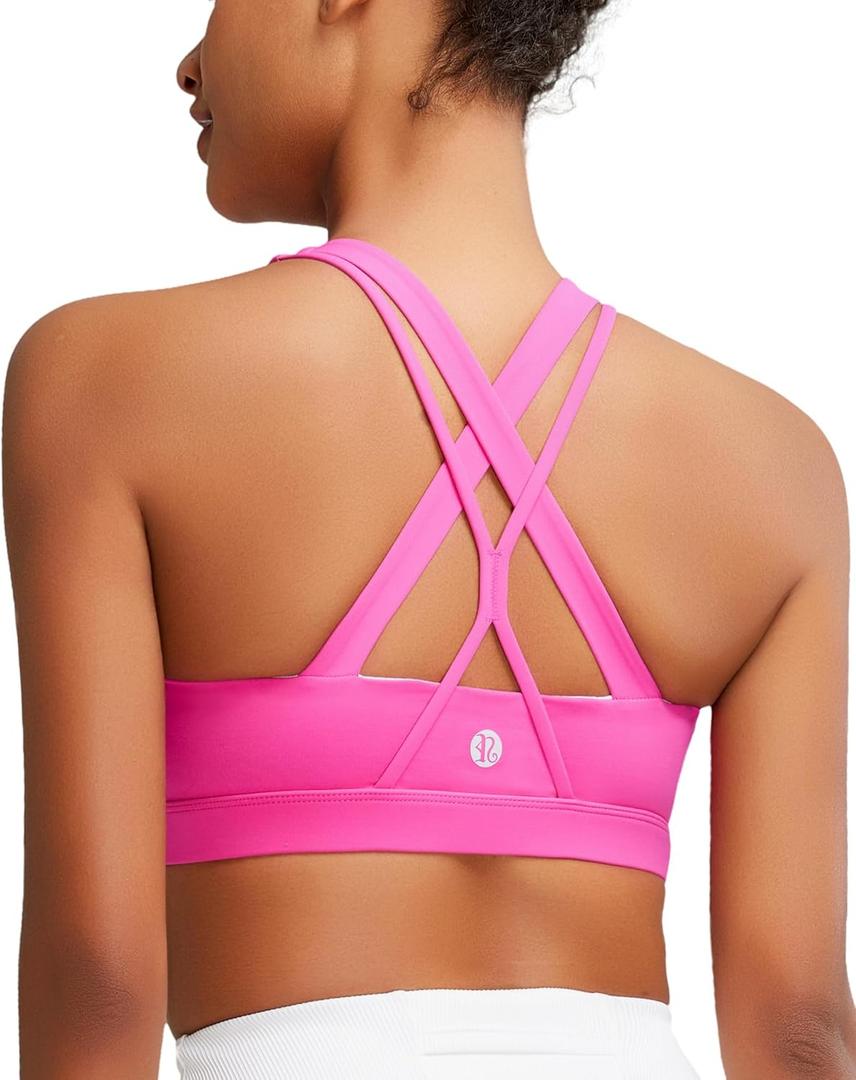 RUNNING GIRL Sports Bra for Women, Medium-High Support Criss-Cross Back Strappy Padded Sports Bras Supportive Workout Tops (XX-Large, 1-hot Pink)