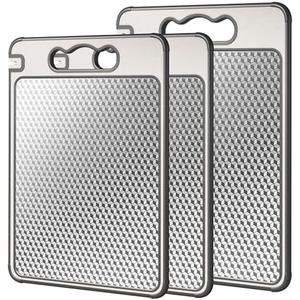 Double Sided 304 Stainless Steel & Wheat Straw Cutting Board,Non Toxic Lightweight Chopping Board, Dishwasher Safe,Scratch Resistant Mesh Design,3Pcs Cutting Board Set 16"*11"(1pack)&14.4"*9.8"(2pack)