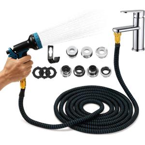 Indoor Sink Hose Attachment for Kitchen Sink or Bathroom Sink Faucet - (50FT) Sink Hose with 7 Adapters, Watering Houseplants, Dog Washing, Household Cleaning, Car Washing, 10-Function Nozzle