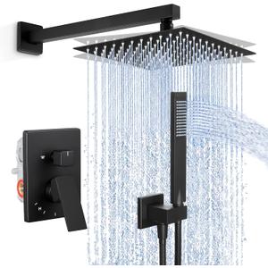 KES Shower Faucet Set, 10 Inches Rain Shower Head with Handheld Spray, Shower System Pressure Balance Wall Mounted (cUPC Certified Shower Valve Included), Matte Black, XB6230F18-BK