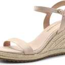 DREAM PAIRS Espadrilles Wedge Sandals for Women, Women's Open Toe Summer Dressy Sandals with Adjustable Ankle Strap and Soft Footbed (9.5, Nude)