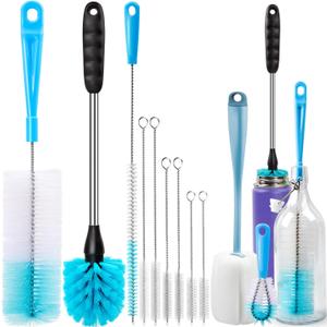 Holikme Bottle Brush Tube Cleaning Lab Set with Long Handle, Cup Cleaner for Washing Narrow Neck Beer Wine Decanter Pipes Lids Sinks Cap Covers, Azul
