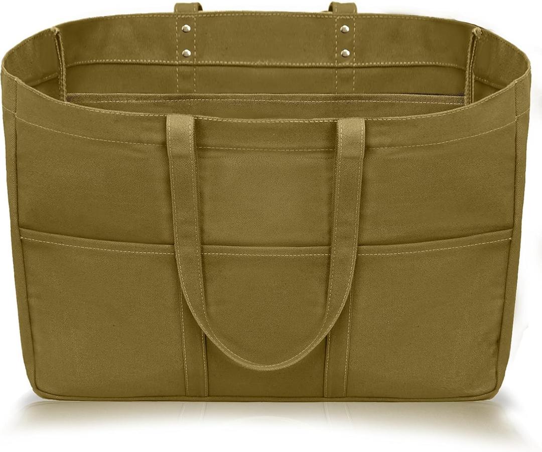 21.6" Large Canvas Tote Bag for Women with Multi-pockets and Laptop Sleeve Utility Tote Bag Big Everything Bags (Brown)