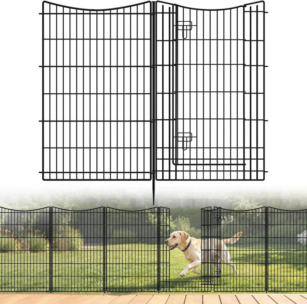 INJOPEXI Decorative Garden Fence 12 Panels 26ft(L)42in(H) Metal Garden Fences with 11 Panels + 1 Gate, Animal Barrier Rabbit Fence Rustproof Wire Temporary Dog Fencing Outdoor for Backyard Lawn