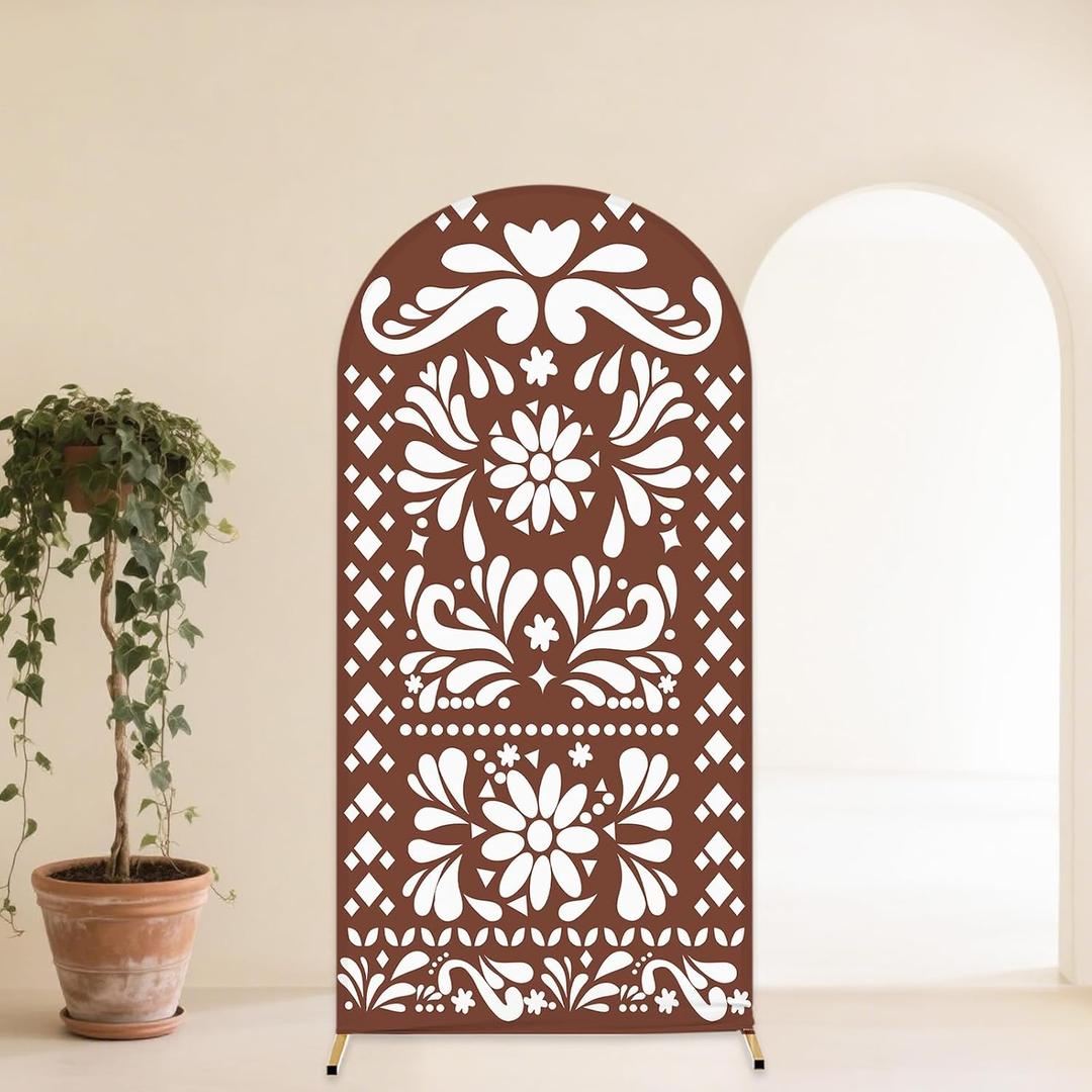 6ft Brown Mexican Fiesta Arch Cover Baby Shower Backdrop,2-Sided Round Top Chiara Backdrop Arch Covers for Mexican Wedding Birthday Bridal Shower Party Decoration