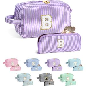 YOOLIFE Gifts for Teen Girls - Personalized Initial Makeup Bag, Birthday Gifts for Women Sister Friend Daughter Girls Kids ("Purple)