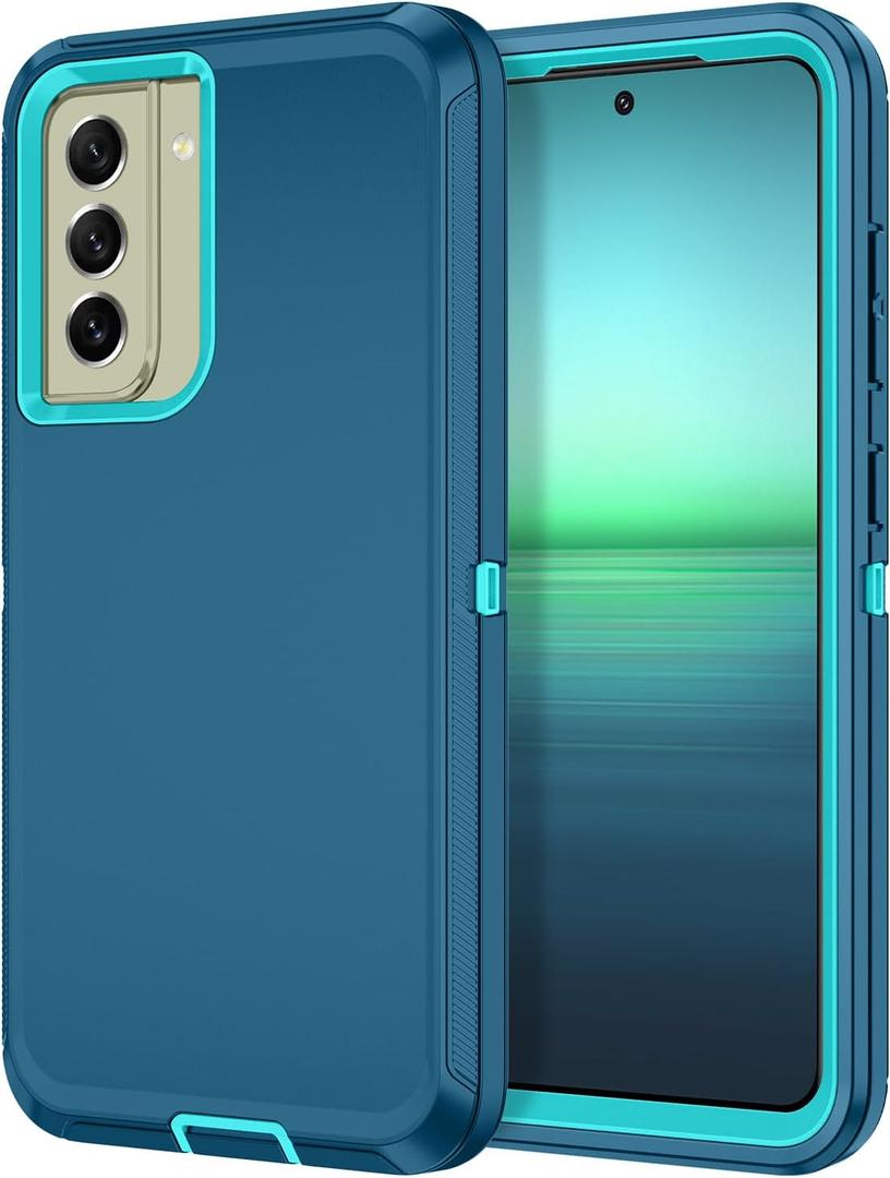 I-HONVA for Samsung Galaxy S21 FE 5G Case Shockproof Dust/Drop Proof 3-Layer Full Body Protection [Without Screen Protector] Rugged Heavy Duty Cover Case for Galaxy S21 FE 6.4",Turquoise