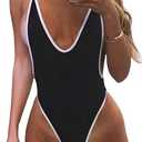 Swimsuits for Women Sexy Monokini Deep V One Piece Bathing Suits Backless Cheeky Swimwear Semi Thong Bikini (Large, Black)