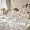 9X12 Washable Area Rug - Abstract Modern Neutral Large Rug Foldable Soft Thin Non Slip Low Pile Indoor Carpet Living Room Bedroom Farmhouse Dining Room Home Office Brown (9ft x 12ft (Rectangular))