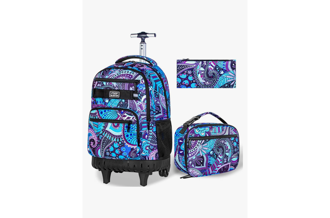 gxtvo Rolling Backpack for Womens and Mens, Adults Wheeled Bookbag with Lunch Box for Girls and Boys.