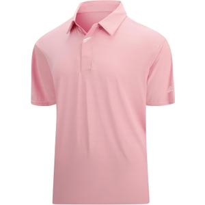 Esabel.C Jacquard Golf Shirts for Men Moisture Wicking Short Sleeve Performance Dry Fit Active Men's Polo Shirts (X-Large, Pink Stripe)