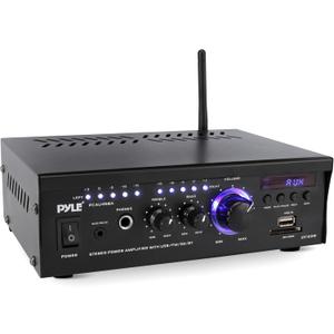 Pyle Bluetooth Computer Speaker Amplifier - 2x120 Watt Home Stereo Power Amplifier Home Audio Receiver System W/Blue Led Display, USB/SD, AUX, RCA, Headphone Jack - Remote - PCAU46BA.5