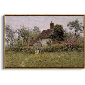 InSimSea Framed Canvas Wall Art Vintage Decor, Old Cottages Countryside Large Canvas Wall Art, Rustic Farmhouse Hanging Wall Decor for Bedroom Living Room Bathroom, 24"x36"