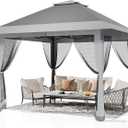 13x13FT Pop-Up Gazebo, Instant Canopy Gazebo with Mosquito Net & Double Roof, Adjustable Height Canopy Tent, UV-Resistant Outdoor Shelter for Patio, Backyard, Garden, and Camping (Gray)