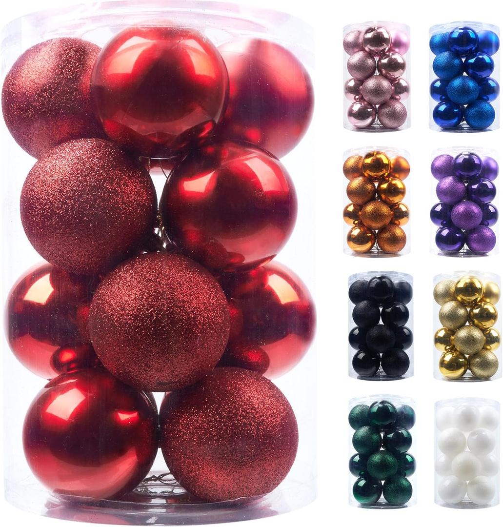 Emopeak 16Pcs Christmas Balls Ornaments for Xmas Tree - 3.15 Inch Large Shatterproof Christmas Tree Decorations Hanging Ball for Holiday Wedding Party Decoration Red