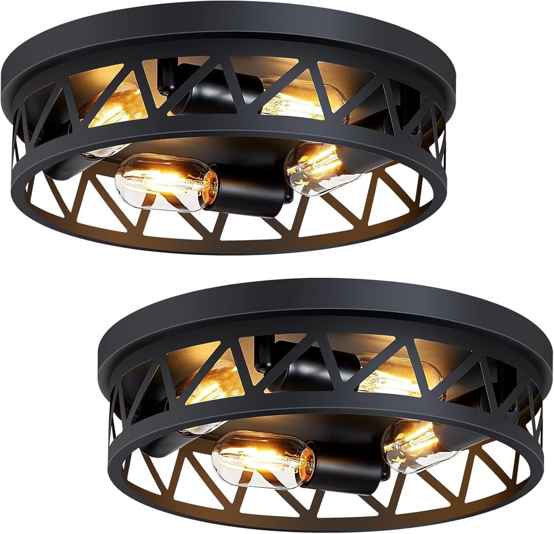 14 inch Black Flush Mount Ceiling Light Fixture, 4-Light Light Fixtures Ceiling Mount for Hallway Hall, Kitchen, Farmhouse (Pack of 2)